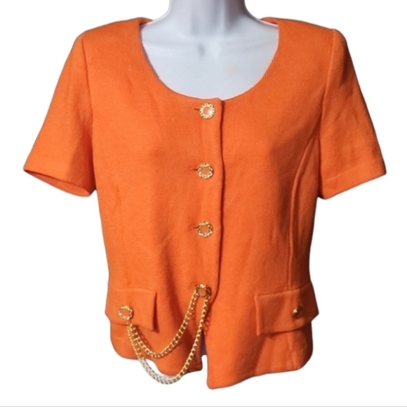 St. John Jackets & Blazers - St John Orange Women's Top Jacket with Chain Detail